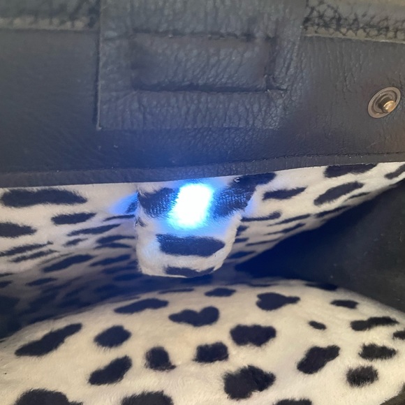 Retro Bangle purse. Ring handles Leather&Neoprene Cheetah fleece Black crossbody - Picture 6 of 9